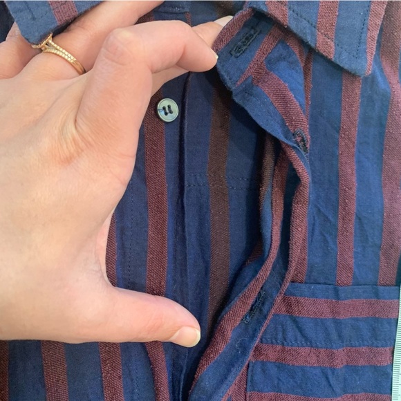 Anthropologie AMO Womens Ruffled Prep Shirt Striped Academia Size Medium FLAWED - Picture 13 of 13